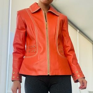 St John Sport Leather Jacket, Orangie/Peach, Size Small